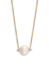 Freshwater Pearl and Two Diamond Yellow Gold Necklace