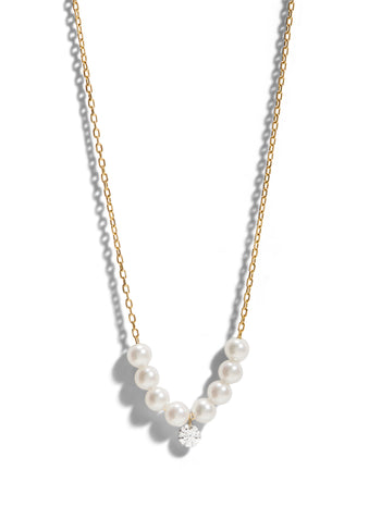 Pierced Diamond & Multi Pearl Yellow Gold Necklace