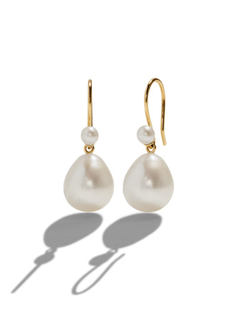 Teardrop Pearl Yellow Gold Drop Earrings