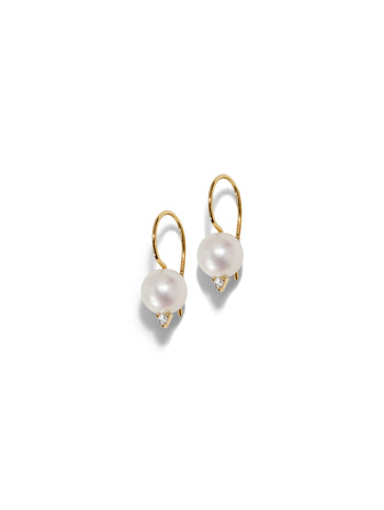 Pearl and Diamond Yellow Gold Drop Earrings