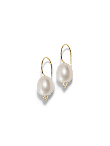 Large Pearl and Diamond Yellow Gold Drop Earrings