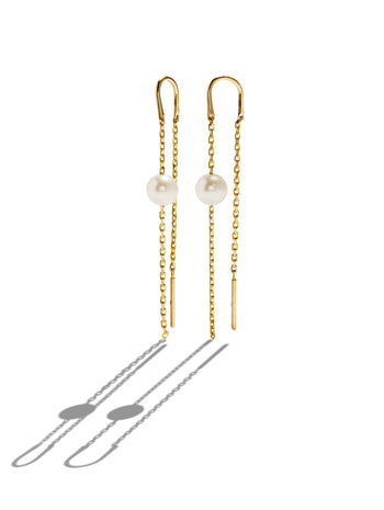 Thread Thru Pearl Slider Yellow Gold Earrings