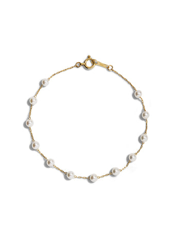 Floating Pearl Chain Yellow Gold Bracelet