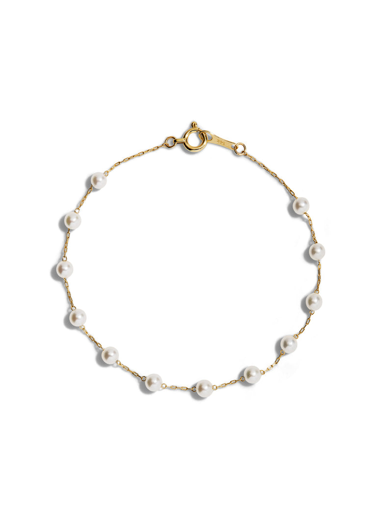 Floating Pearl Chain Yellow Gold Bracelet