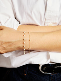 Floating Pearl Chain Yellow Gold Bracelet