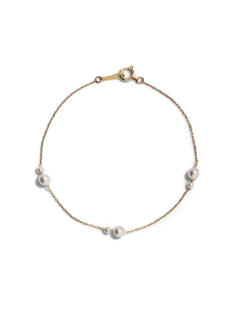 Kissing Pearl Chain Yellow Gold Bracelet