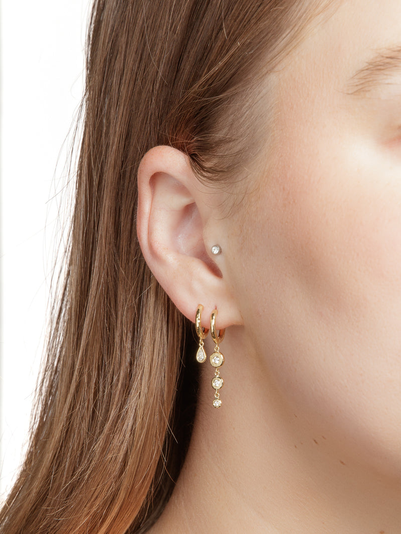 Three Charmed Micro Gabby Yellow Gold Hoops