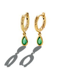 Nano Emerald Pear Charmed Micro Gabby Yellow Gold Hoops