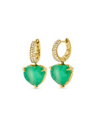 Charmed Micro Yana Yellow Gold Hoops With Emerald Hearts