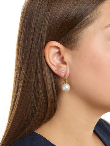 South Sea Pearl & Diamond Yellow Gold Hoop Earrings