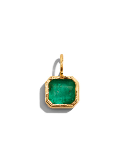 Square Emerald Yellow Gold Pendant