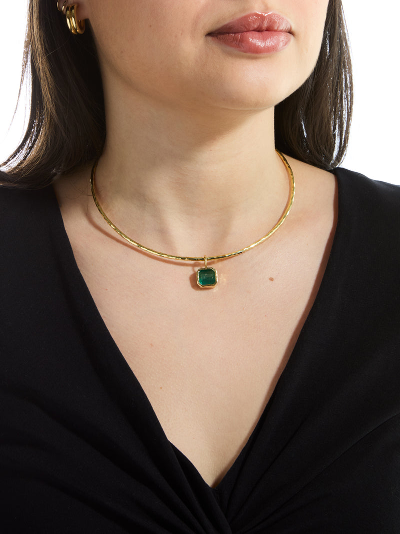 Square Emerald Yellow Gold Pendant