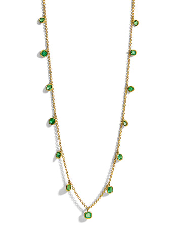 Asscher Emerald Eternity Yellow Gold Necklace