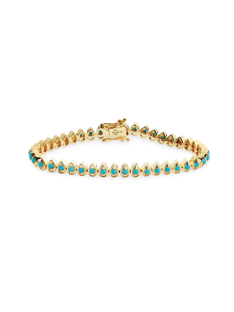 Turquoise Mandala Petal Yellow Gold Tennis Bracelet