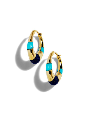 Turquoise and Lapis Mini Inlay Tri Hoop Earrings