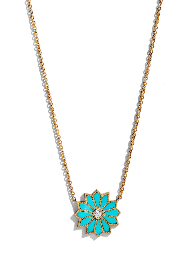 Turquoise & Diamond Mini Sacred Flower Necklace