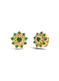 Green Temple Mandala Yellow Gold Stud Earrings