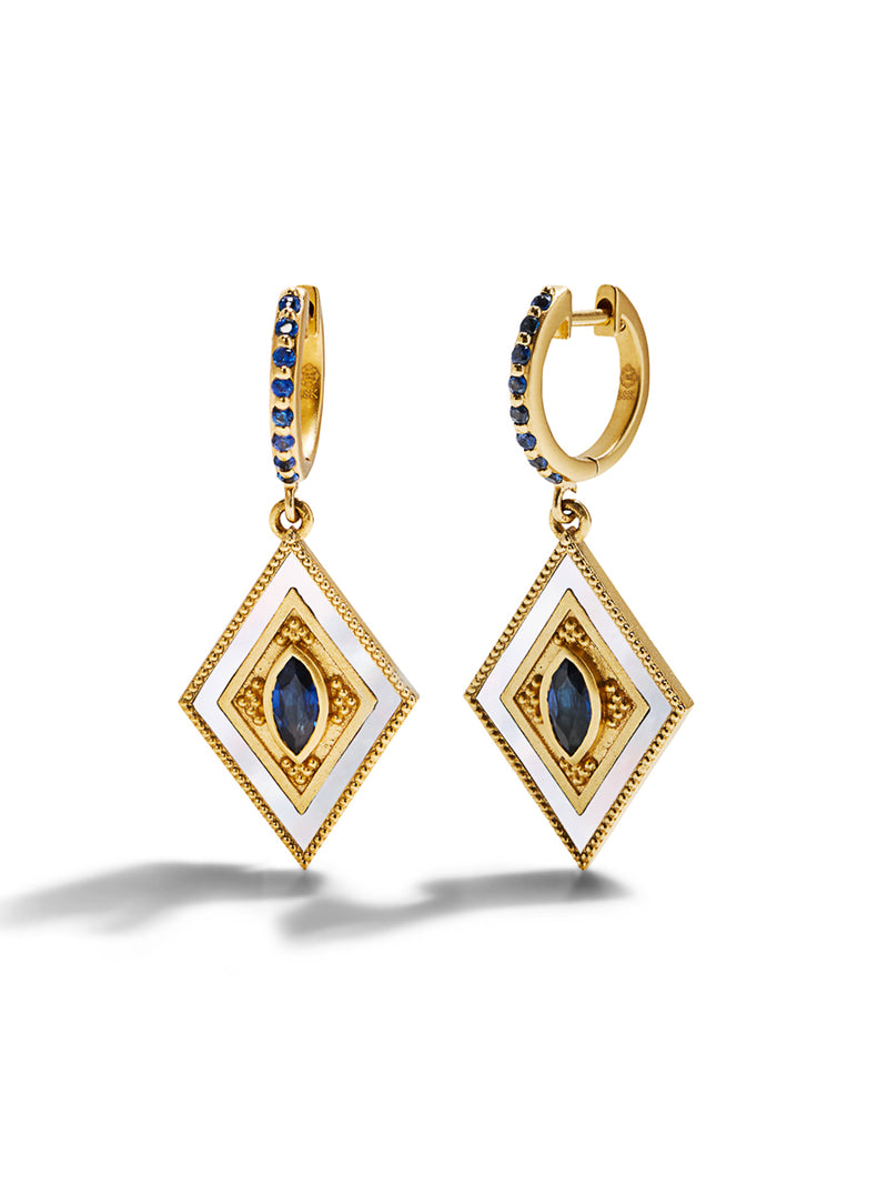 Mother Of Pearl & Blue Sapphire Ajna Yellow Gold Earrings