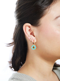 Turquoise & Citrine Fez Huggie Drop Yellow Gold Earrings