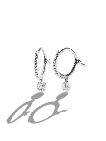 Diamond Set Free Beaded White Gold Mini Hoop Earrings