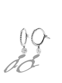 Diamond Set Free Beaded White Gold Mini Hoop Earrings