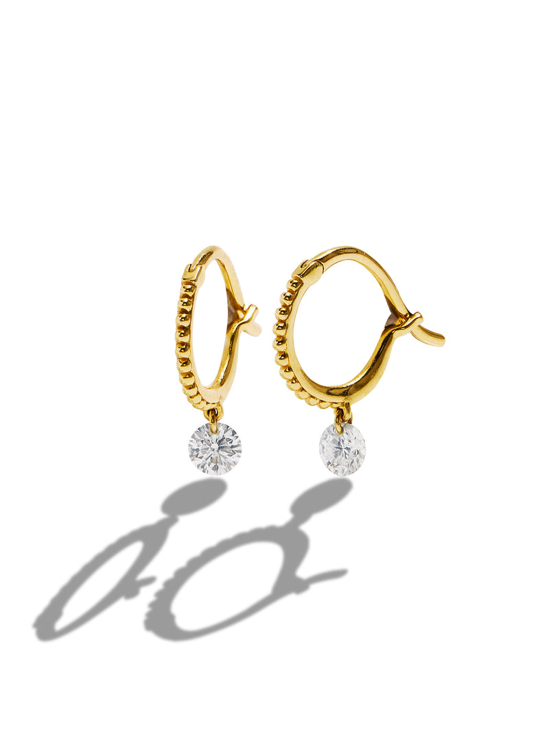 Set Free Diamond Beaded Yellow Gold Hoop Earrings