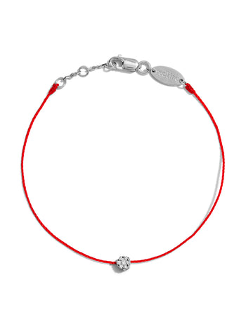 Single Diamond Illusion Red String White Gold Bracelet