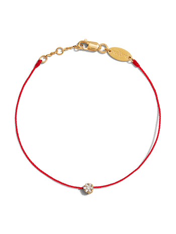 Single Diamond Illusion Red String Yellow Gold Bracelet