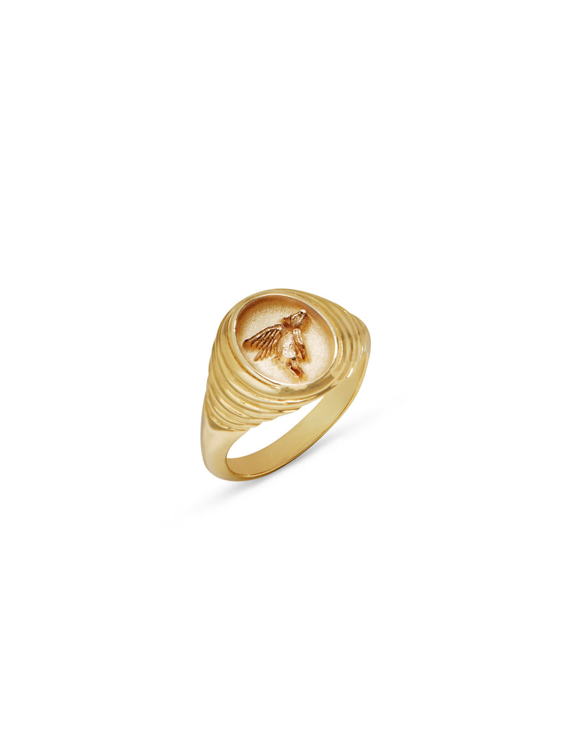 Flying Pig Tiered Fantasy Yellow Gold Signet Ring