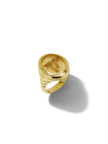 Flying Pig Grandfather Fantasy Yellow Gold Signet Ring