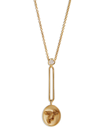Flying Pig Fantasy Signet Yellow Gold Pendant Necklace
