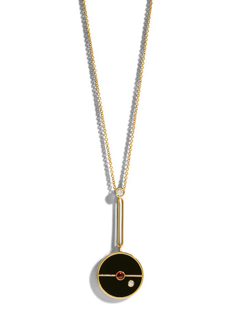 Signature Black Onyx and Ruby Compass Yellow Gold Pendant Necklace