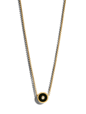 Mini Black Onyx and Diamond Compass Yellow Gold Necklace