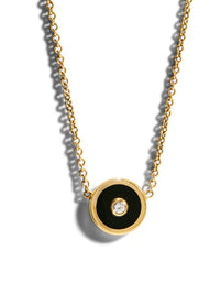 Mini Black Onyx and Diamond Compass Yellow Gold Necklace