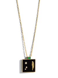 Black Onyx and Emerald Yellow Gold Truth Pendant Necklace