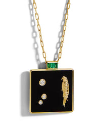 Black Onyx and Emerald Yellow Gold Truth Pendant Necklace