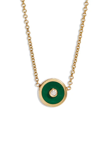 Mini Malachite and Diamond Compass Yellow Gold Necklace