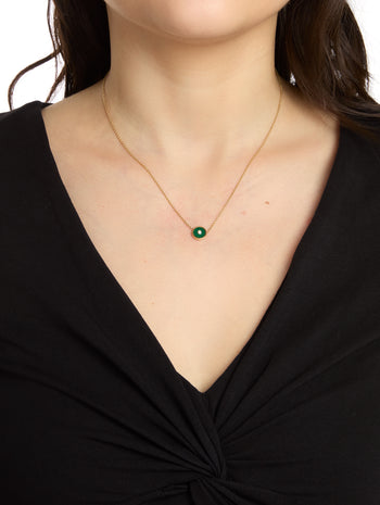 Mini Malachite and Diamond Compass Yellow Gold Necklace