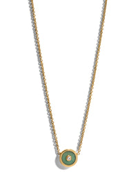 Mini Chrysoprase and Diamond Compass Yellow Gold Necklace