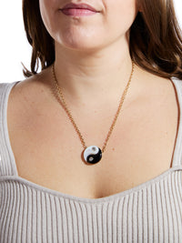 Onyx and White Mother Of Pearl Yellow Gold Yin Yang Pendant Necklace