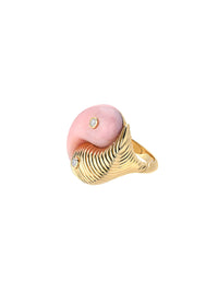 Pink Opal Ying Yang Yellow Gold Ring