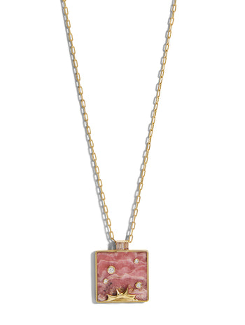 Large Rhodochrosite Optimism Yellow Gold Pendant Necklace