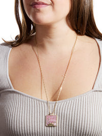 Large Rhodochrosite Optimism Yellow Gold Pendant Necklace