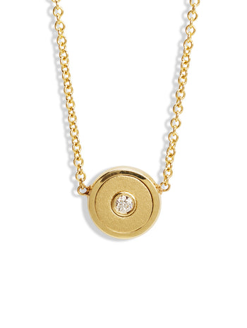 Mini Brushed Gold and Diamond Compass Yellow Gold Necklace
