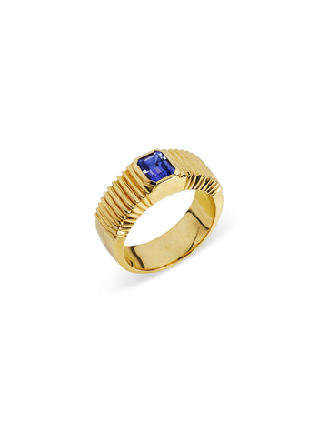 One-Of-A-Kind Pleated Tanzanite Solitaire Yellow Gold Band