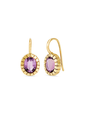 Heirloom Bezel Oval Amethyst Yellow Gold Earrings