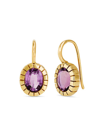 Heirloom Bezel Oval Amethyst Yellow Gold Earrings