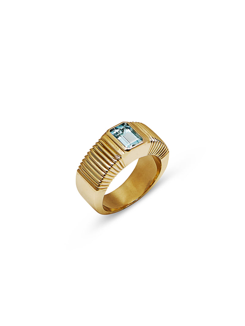 One-Of-A-Kind Pleated Aquamarine Yellow Gold Ring