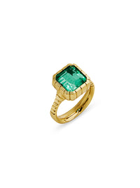 One-Of-A-Kind Heirloom Emerald Bezel Yellow Gold Ring