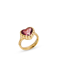 Heirloom Bezel Pink Tourmaline Heart Yellow Gold Ring